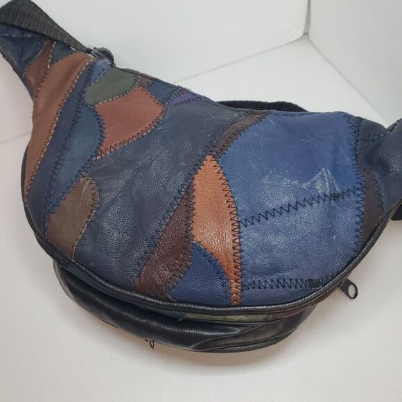 Vintage Leather Patchwork Fanny Pack Belt Bag 70s 80s - Picture 5 of 6
